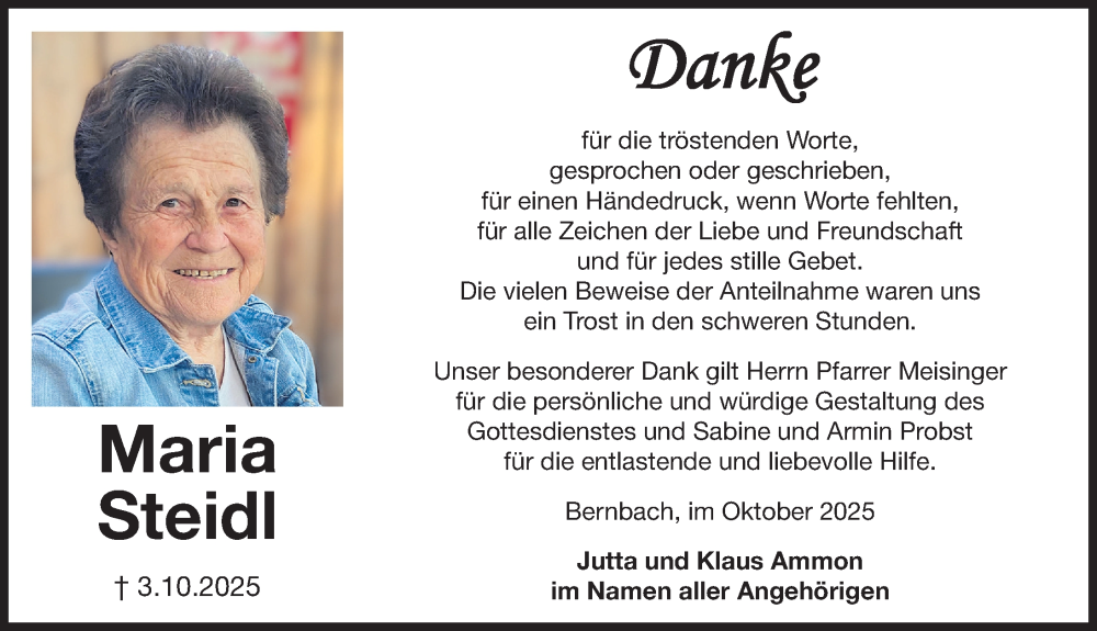  Traueranzeige für Maria Steidl vom 31.10.2025 aus Fürther Nachrichten Lokal