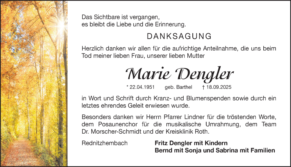  Traueranzeige für Marie Dengler vom 04.10.2025 aus HST,HRHV