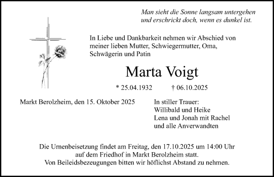 Traueranzeige von Marta Voigt von Altmühl-Bote Lokal