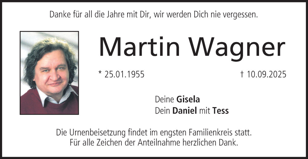  Traueranzeige für Martin Wagner vom 04.10.2025 aus Nordbayerische Nachrichten Forchheim Lokal
