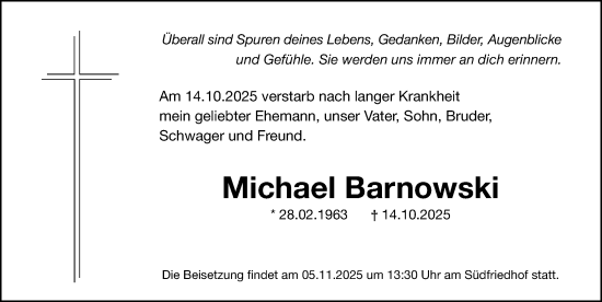 Traueranzeige von Michael Barnowski von Gesamtausgabe Nürnberger Nachrichten/ Nürnberger Ztg.