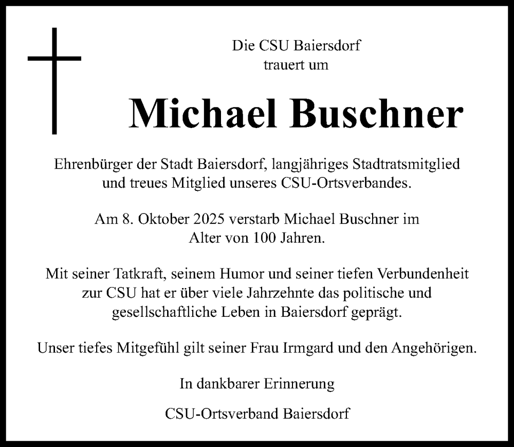  Traueranzeige für Michael Buschner vom 11.10.2025 aus Erlanger Nachrichten Lokal