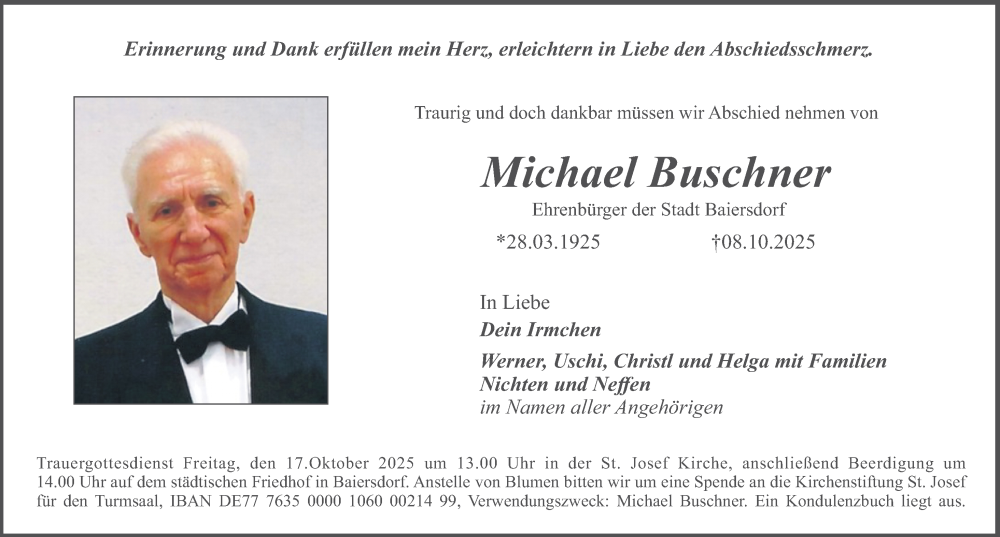  Traueranzeige für Michael Buschner vom 11.10.2025 aus Erlanger Nachrichten Lokal