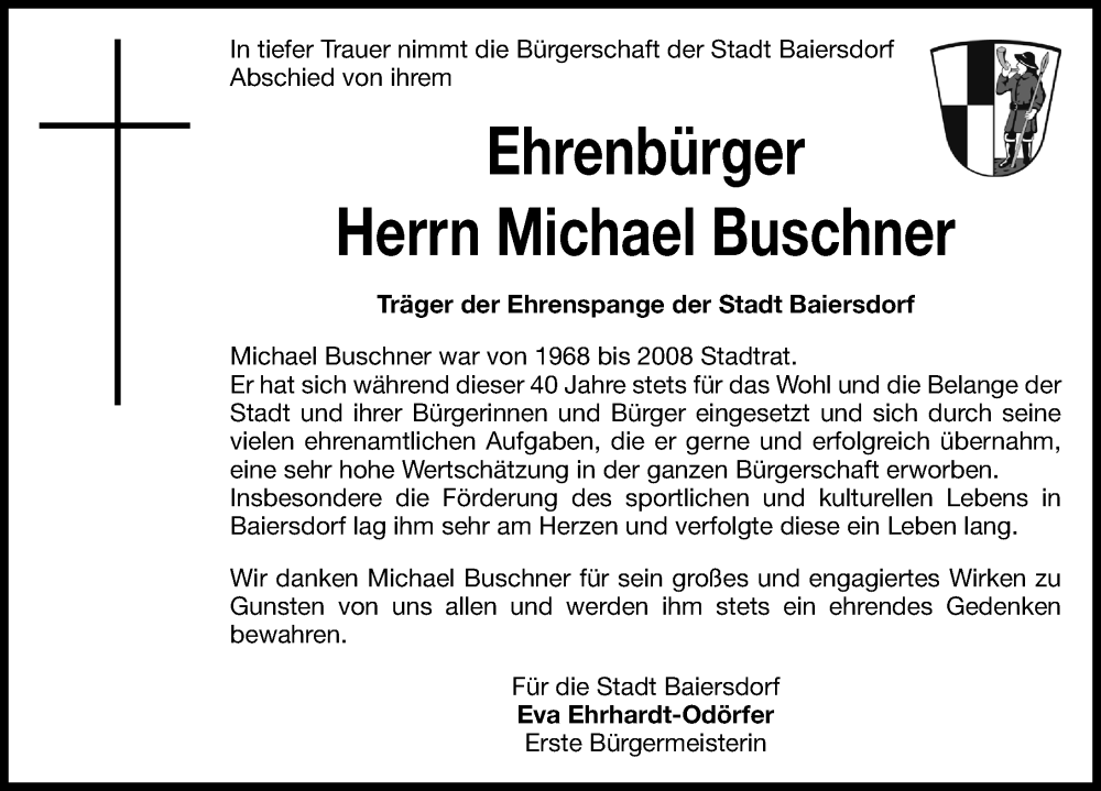  Traueranzeige für Michael Buschner vom 11.10.2025 aus Erlanger Nachrichten Lokal
