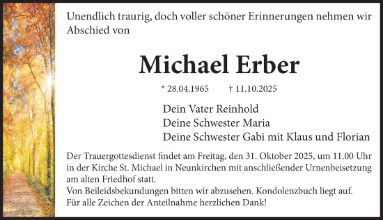Traueranzeige von Michael Erber von Erlanger Nachrichten Lokal