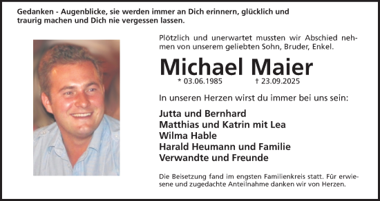 Traueranzeige von Michael Maier von Erlanger Nachrichten Lokal