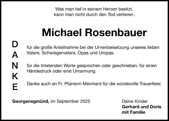 Traueranzeige von Michael Rosenbauer von Roth-Hilpoltsteiner Volkszeitung Lokal