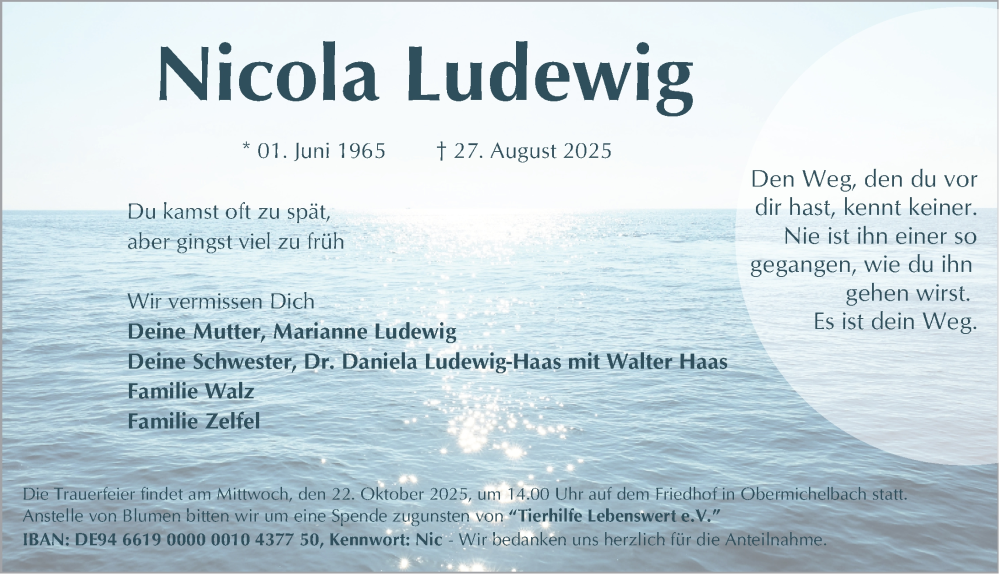  Traueranzeige für Nicola Ludewig vom 11.10.2025 aus Fürther Nachrichten Lokal