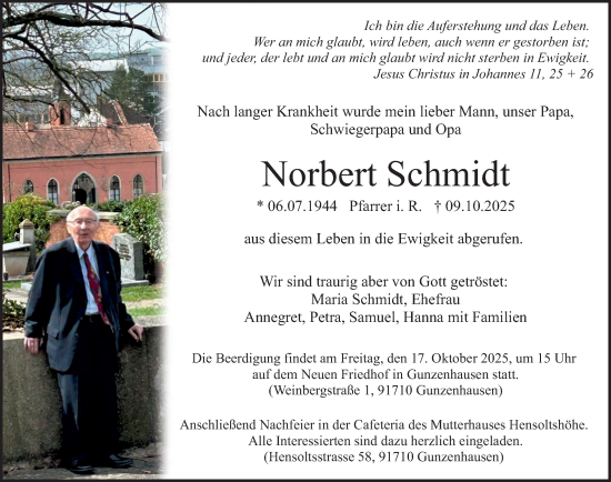 Traueranzeige von Norbert Schmidt von Altmühl-Bote Lokal