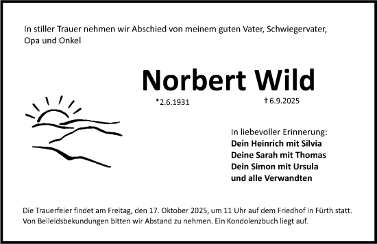 Traueranzeige von Norbert Wild von Fürther Nachrichten Lokal