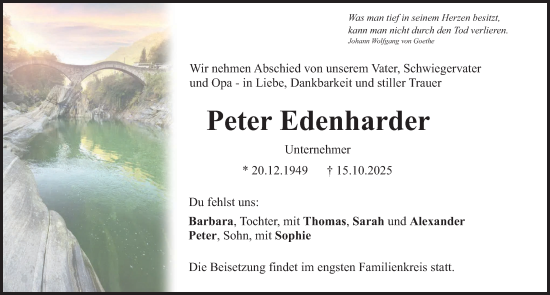 Traueranzeige von Peter Edenharder von Neumarkter Nachrichten Lokal
