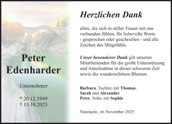Traueranzeige von Peter Edenharder von Neumarkter Nachrichten Lokal