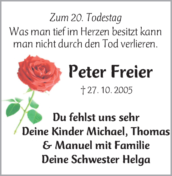 Traueranzeige von Peter Freier von Erlanger Nachrichten Lokal