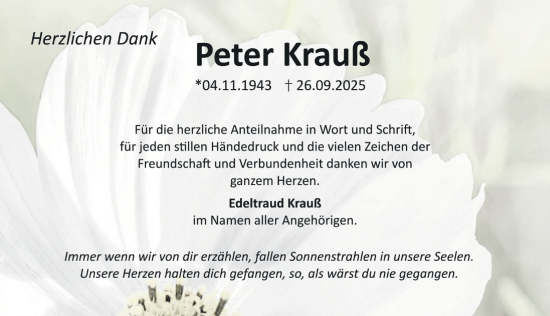 Traueranzeige von Peter Kraul von Altmühl-Bote Lokal
