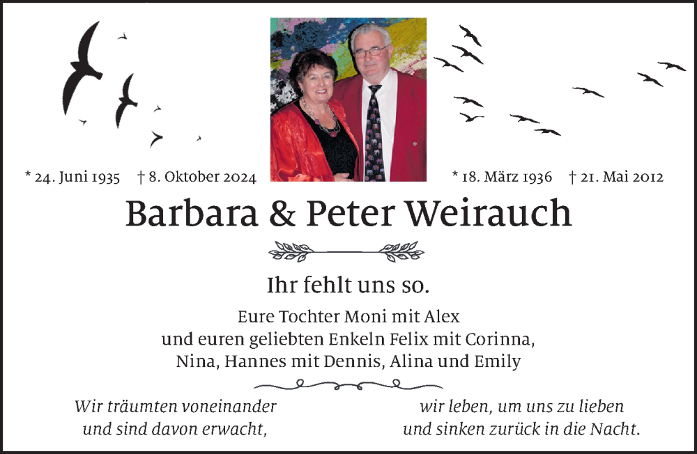  Traueranzeige für Peter Weirauch vom 08.10.2025 aus Erlanger Nachrichten Lokal