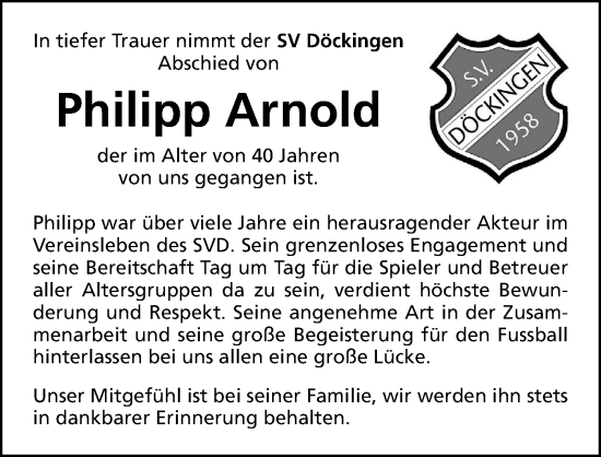 Traueranzeige von Philipp Arnold von Altmühl-Bote Lokal