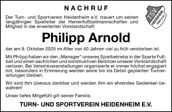 Traueranzeige von Philipp Arnold von Altmühl-Bote Lokal