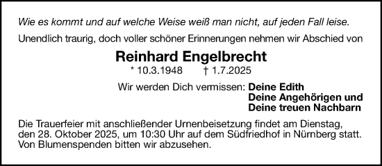 Traueranzeige von Reinhard Engelbrecht von Gesamtausgabe Nürnberger Nachrichten/ Nürnberger Ztg.