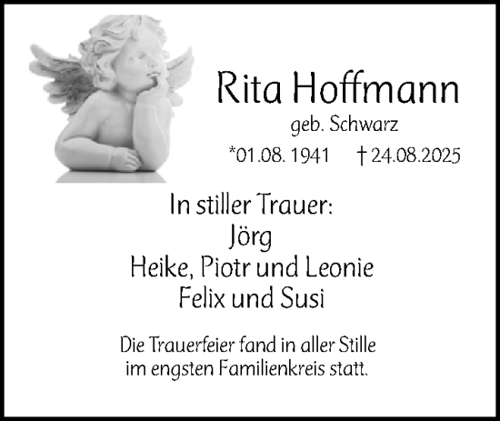 Traueranzeige von Rita Hoffmann von Gesamtausgabe Nürnberger Nachrichten/ Nürnberger Ztg.