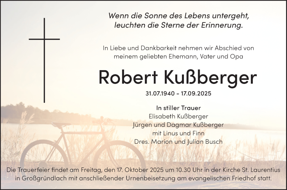  Traueranzeige für Robert Kußberger vom 11.10.2025 aus Gesamtausgabe Nürnberger Nachrichten/ Nürnberger Ztg.