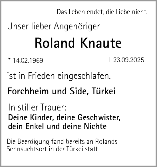 Traueranzeige von Roland Knaute von Nordbayerische Nachrichten Forchheim Lokal