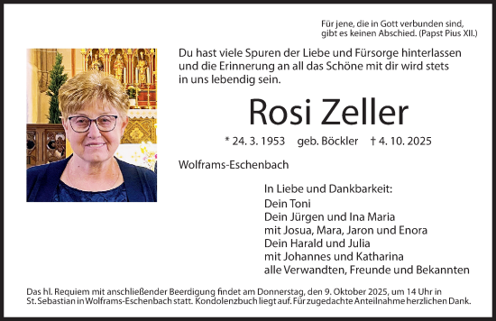 Traueranzeige von Rosi Zeller von Altmühl-Bote Lokal