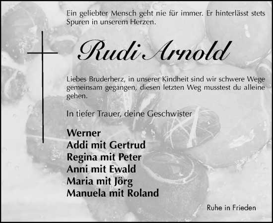 Traueranzeige von Rudi Arnold von Nordbayerische Nachrichten Pegnitz Lokal