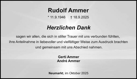 Traueranzeige von Rudolf Ammer von Neumarkter Nachrichten Lokal
