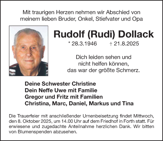 Traueranzeige von Rudolf Dollack von Gesamtausgabe Nürnberger Nachrichten/ Nürnberger Ztg.