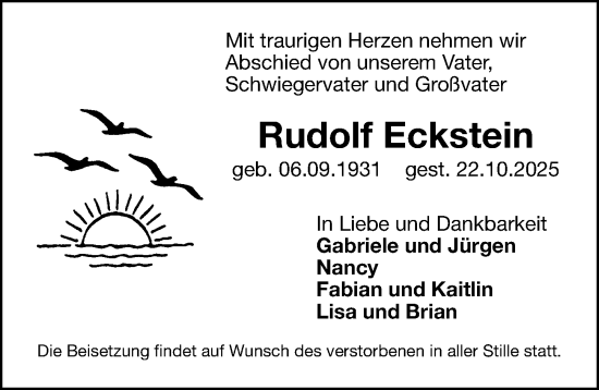 Traueranzeige von Rudolf Eckstein von Gesamtausgabe Nürnberger Nachrichten/ Nürnberger Ztg.