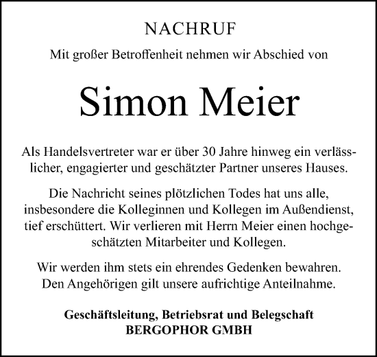 Traueranzeige von Simon Meier von Fürther Nachrichten Lokal