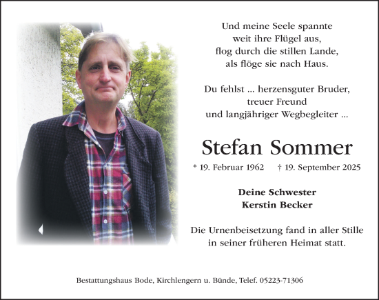 Traueranzeige von Stefan Sommer von Gesamtausgabe Nürnberger Nachrichten/ Nürnberger Ztg.