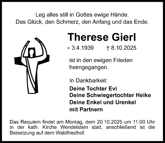 Traueranzeige von Therese Gierl von Schwabacher Tagblatt Lokal