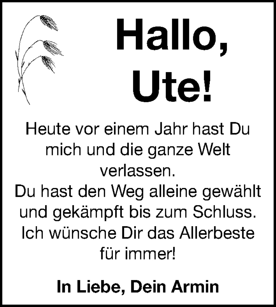  Traueranzeige für Ute  vom 21.10.2025 aus Fürther Nachrichten Lokal