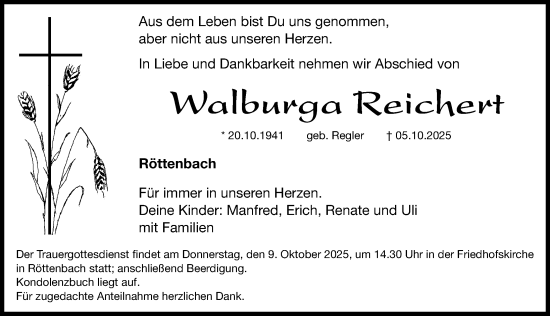Traueranzeige von Walburga Reichert von Roth-Hilpoltsteiner Volkszeitung Lokal