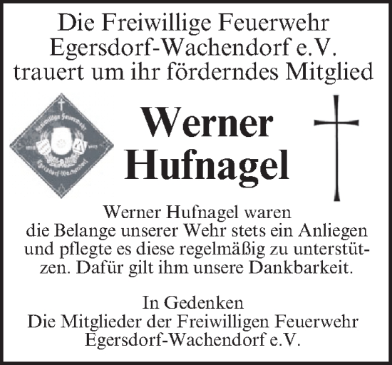 Traueranzeige von Werner Hufnagel von Fürther Nachrichten Lokal