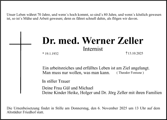 Traueranzeige von Werner Zeller von Erlanger Nachrichten Lokal