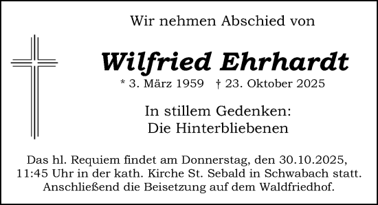 Traueranzeige von Wilfried Ehrhardt von Schwabacher Tagblatt Lokal