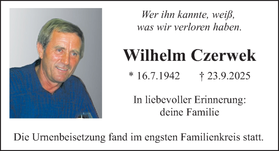 Traueranzeige von Wilhelm Czerwek von Neumarkter Nachrichten Lokal