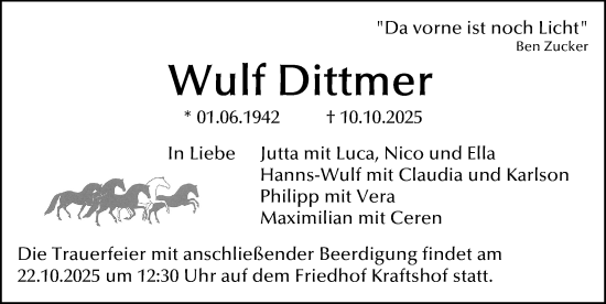 Traueranzeige von Wulf Dittmer von Gesamtausgabe Nürnberger Nachrichten/ Nürnberger Ztg.