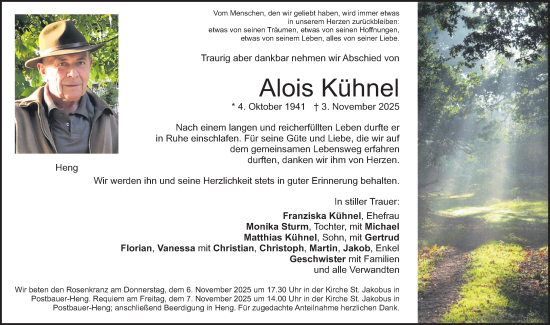 Traueranzeige von Alois Kühnel von Neumarkter Nachrichten Lokal