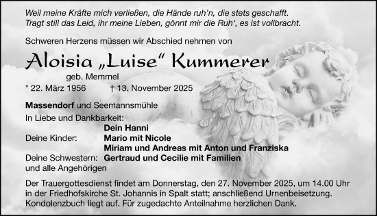 Traueranzeige von Aloisia Kummerer von Roth-Hilpoltsteiner Volkszeitung Lokal