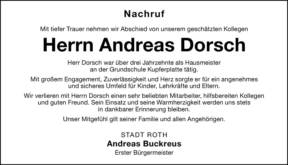  Traueranzeige für Andreas Dorsch vom 08.11.2025 aus Roth-Hilpoltsteiner Volkszeitung Lokal
