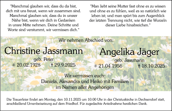 Traueranzeige von Angelika Jager von Erlanger Nachrichten Lokal