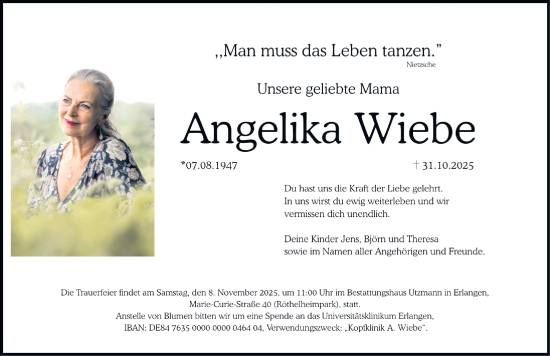 Traueranzeige von Angelika Wiebe von Erlanger Nachrichten Lokal