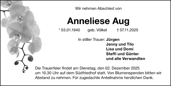 Traueranzeige von Anneliese Aug von Gesamtausgabe Nürnberger Nachrichten/ Nürnberger Ztg.