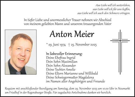 Traueranzeige von Anton Meier von Neumarkter Nachrichten Lokal