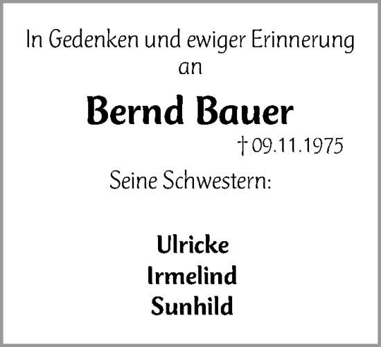 Traueranzeige von Bernd Bauer von Gesamtausgabe Nürnberger Nachrichten/ Nürnberger Ztg.