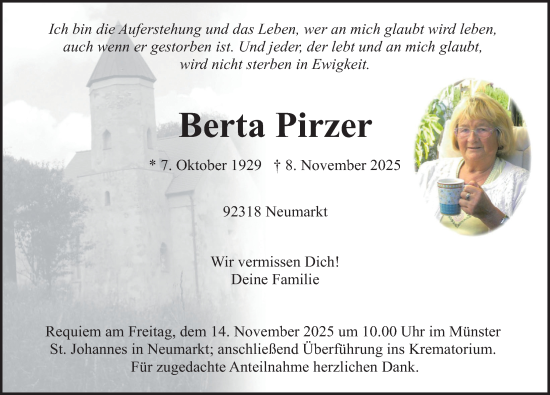 Traueranzeige von Berta Pirzer von Neumarkter Nachrichten Lokal