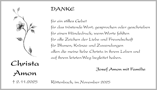 Traueranzeige von Christa Amon von Erlanger Nachrichten Lokal